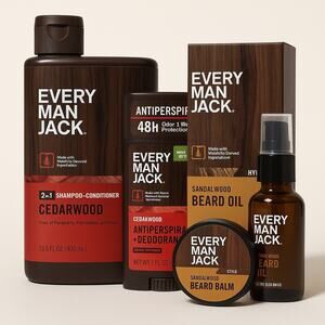 Every Man Jack Men’s Grooming Set – Cedarwood & Sandalwood 4pc Bundle
